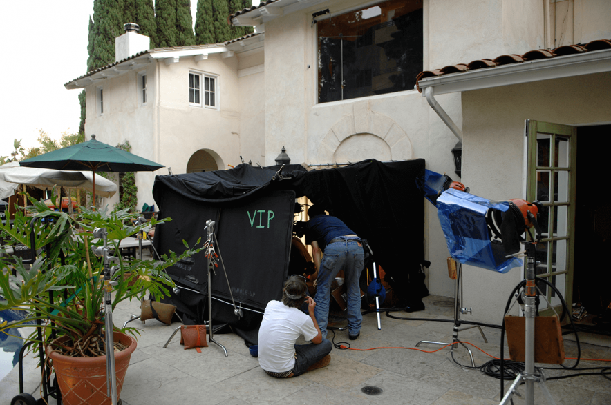 crew hanging around video village on set